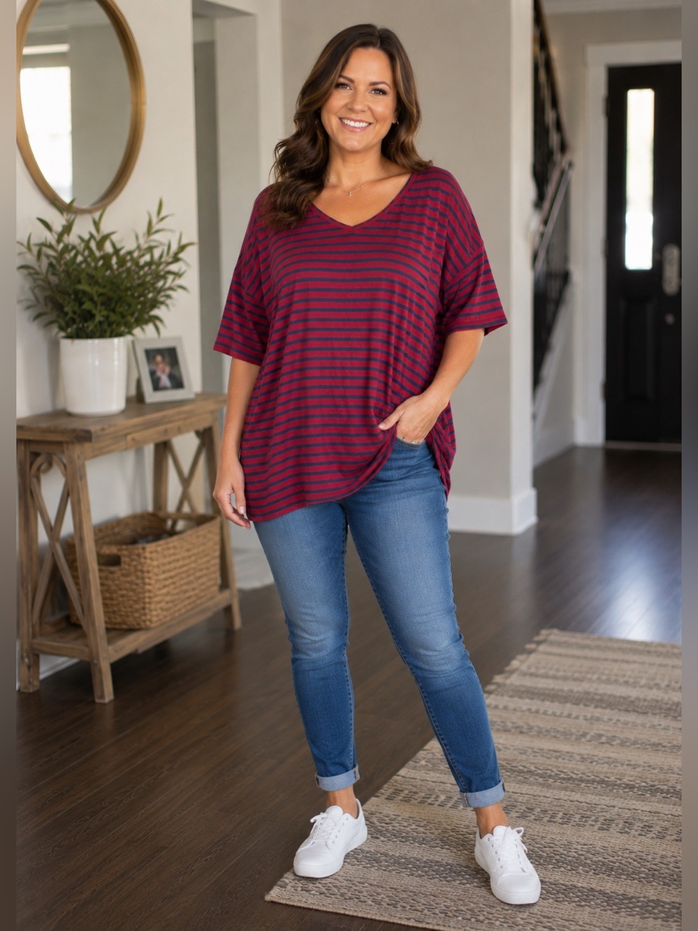 Time and Tru Red and Blue Striped T-Shirt
